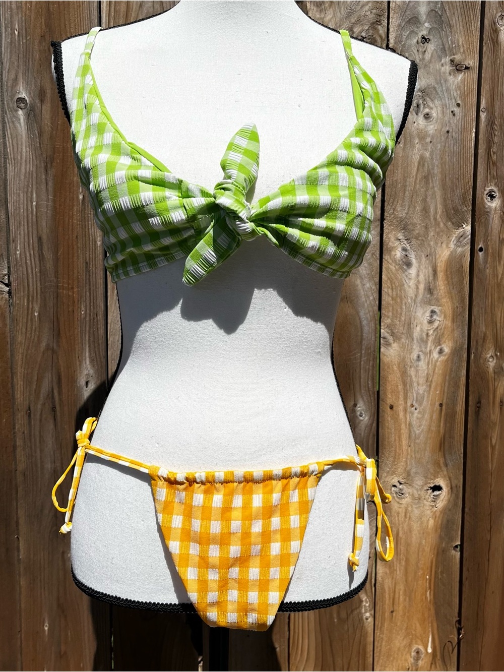 Out from Under Green & Yellow Gingham Tie-Front Farmers Daughter Bikini Set
